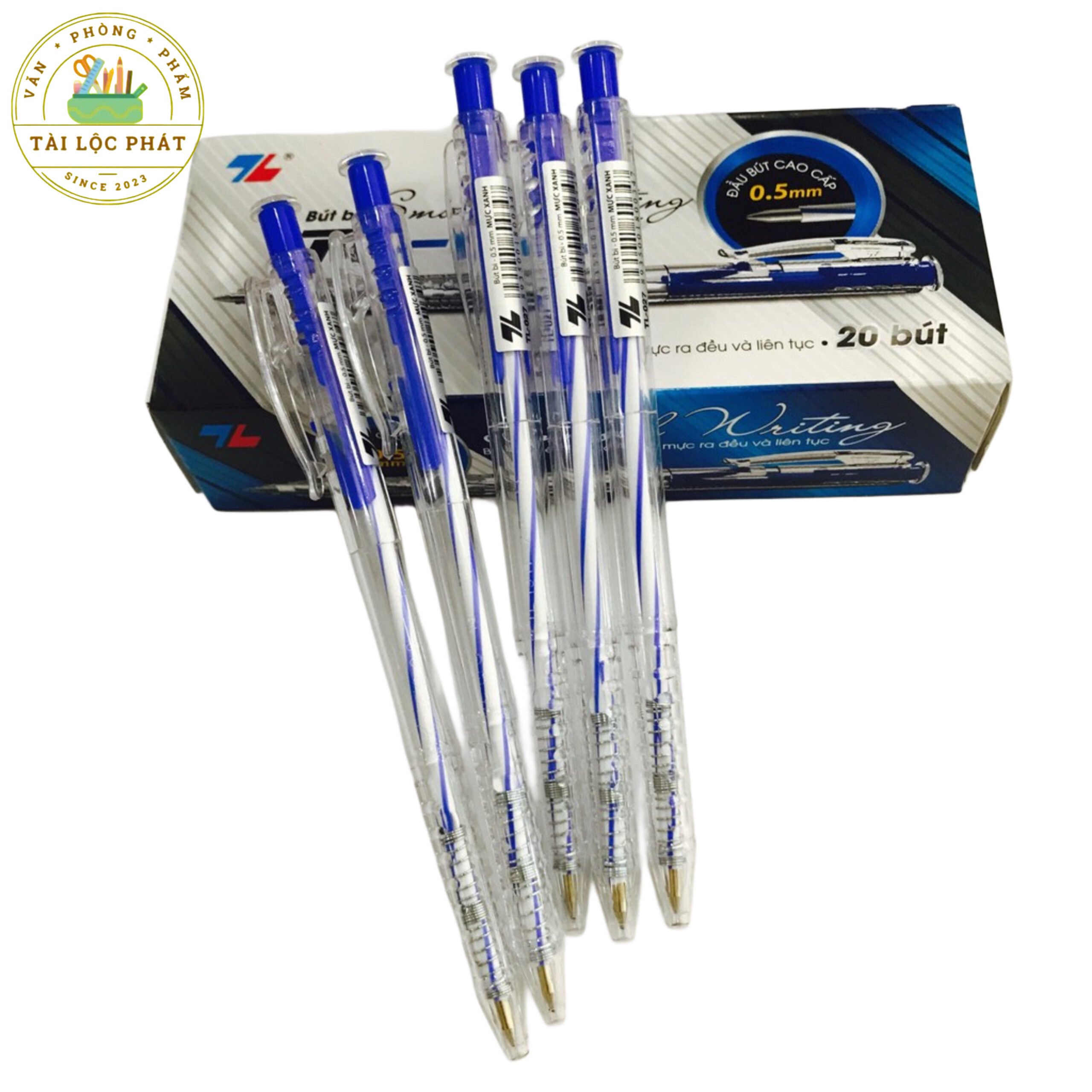 5 cây bút bi mực xanh Thiên Long
